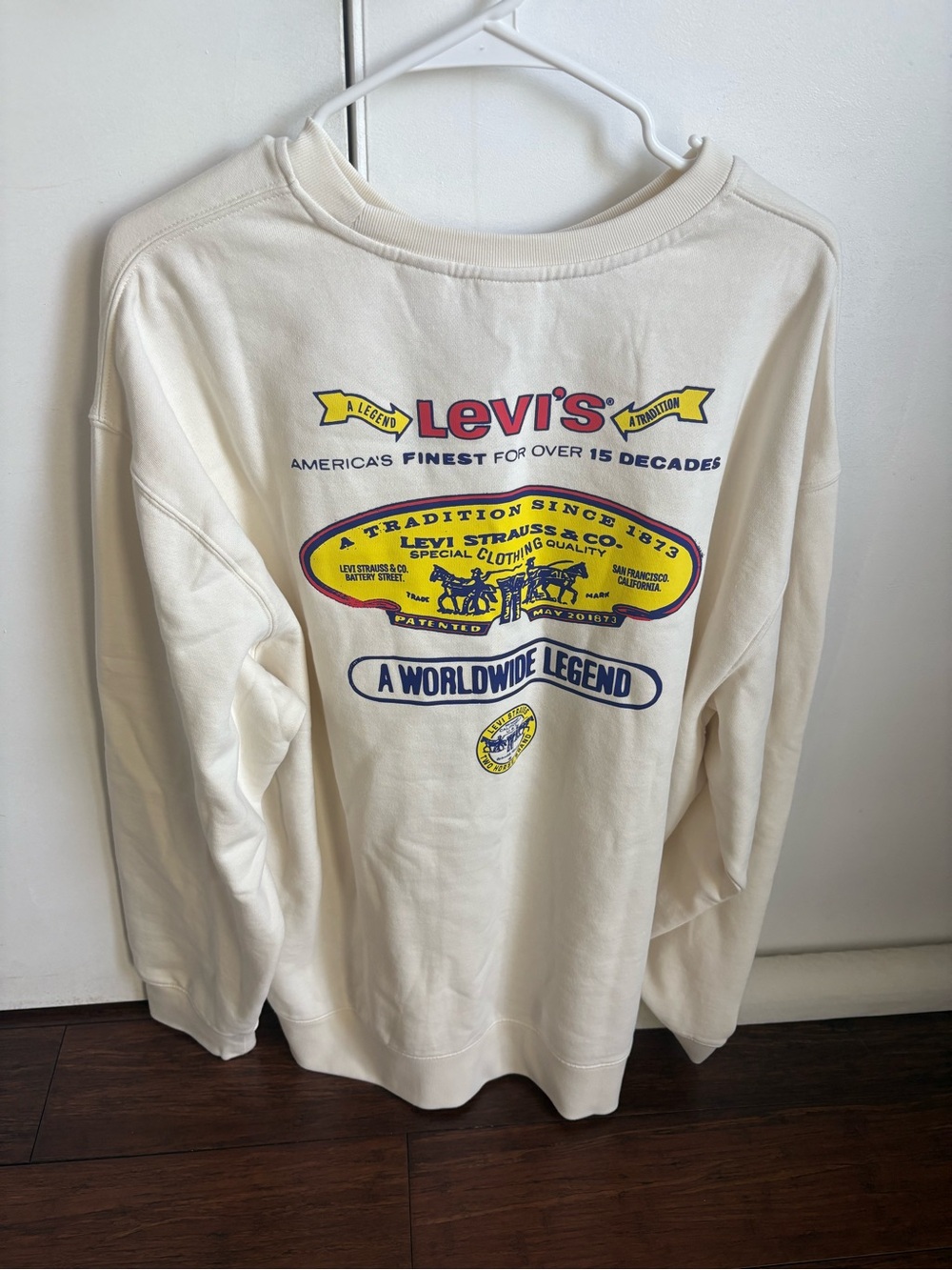 Levi's Cream Crewneck with Red, Yellow & Blue Logo Print